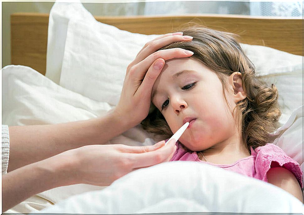 Girl in bed with the flu: daily illnesses