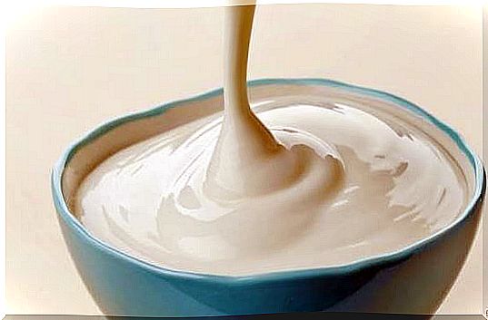 Bowl of liquid yogurt.