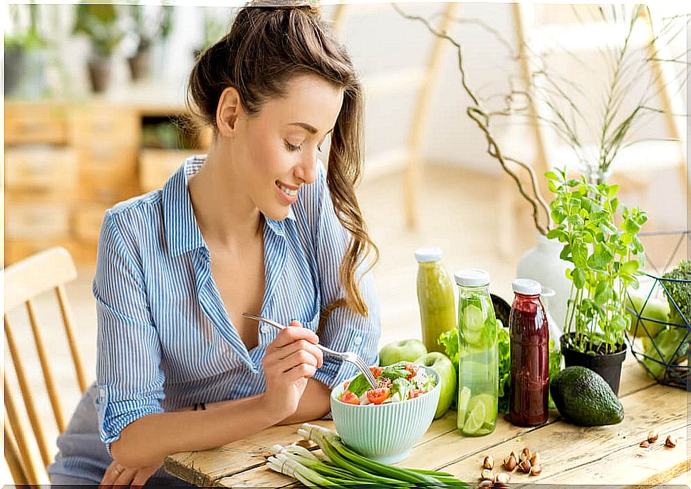 Woman eating a salad